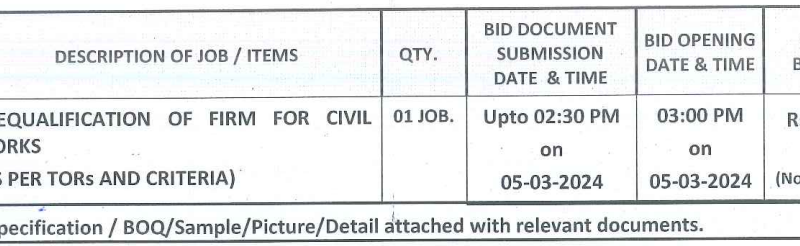 Prequalification Of Firm For Civil Works