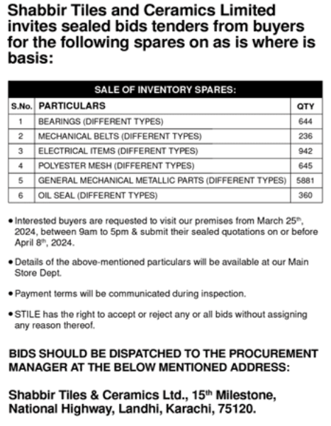 SALE OF INVENTORY SPARES