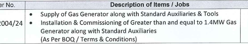 Miscellaneous Items Required Supply of Gas Generator etc....