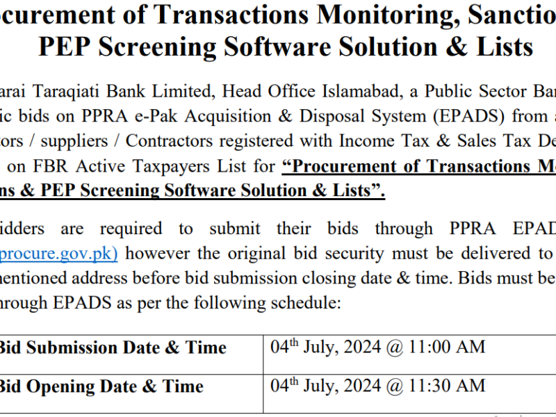 Procurement of Transactions Monitoring