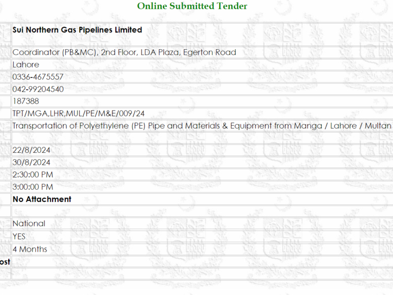 TPT/MGA,LHR,MUL/PE/M&E/009/24 Transportation Contract