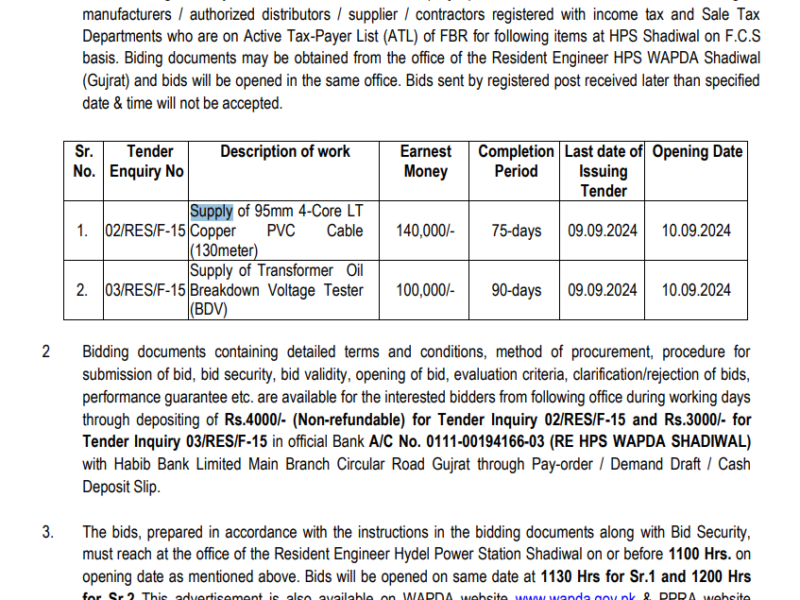 Supply of 95mm 4-Core LT 1. 02/RES/F-15 Copper PVC Cable,, Supply of Transformer Oil Breakdown Voltage Tester