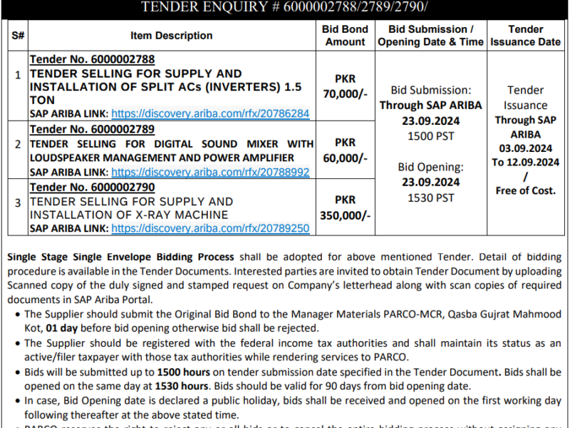 Supply of Air Conditioners, X- rays machines etc.