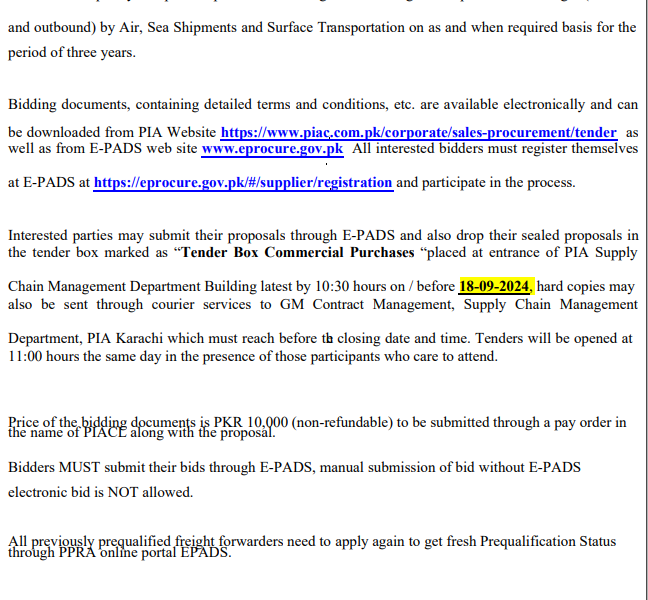 PRE-QUALIFICATION OF FREIGHT FORWARDERS