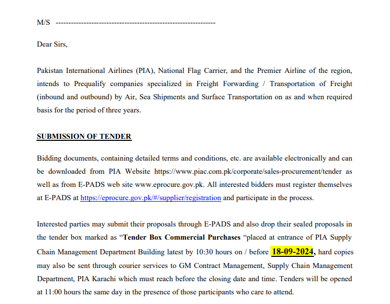 PRE-QUALIFICATION OF FREIGHT FORWARDERS